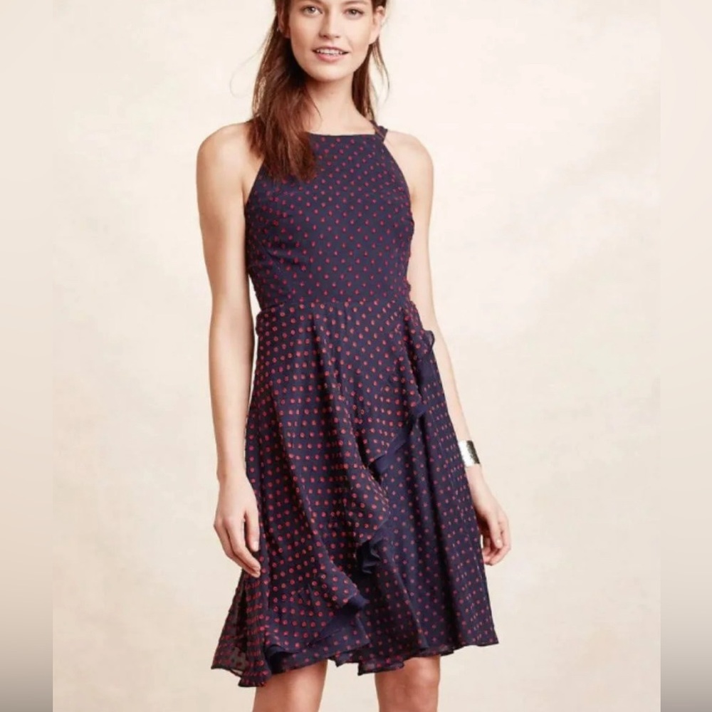 NWT Anthropologie Eva Franco Maryanne Navy/Red Dot Dress